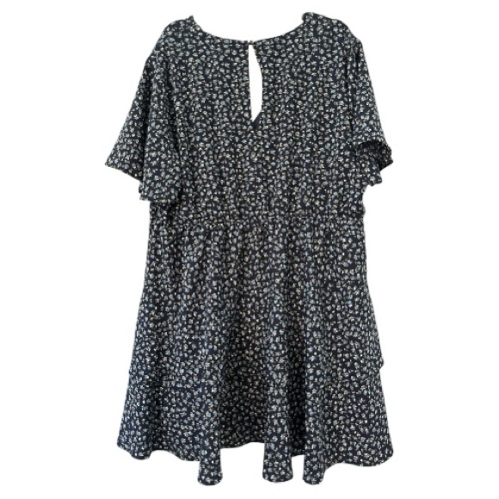 Arula V Neck Flutter Sleeve Tiered Skirt Floral Mini Dress in Navy Blue C or 3X - Picture 6 of 6